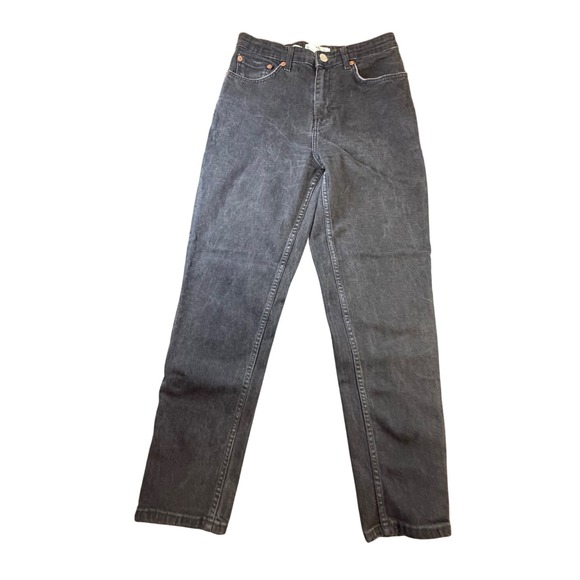 Mango Denim - Mango MNG Denim Mom Jeans Womens 6 Faded Black High Waisted Tapered Leg K2